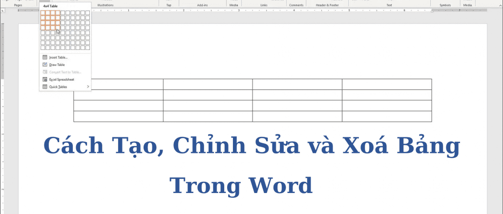 Cách Tạo, Chỉnh Sửa, Thêm, Xoá Cột, Hàng Bảng, ô vuông Trong Word ...