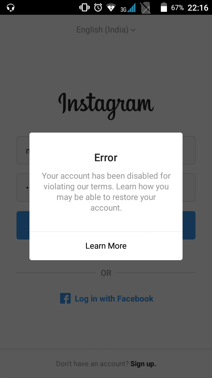 tài khoản instagram bị vô hiệu hóa